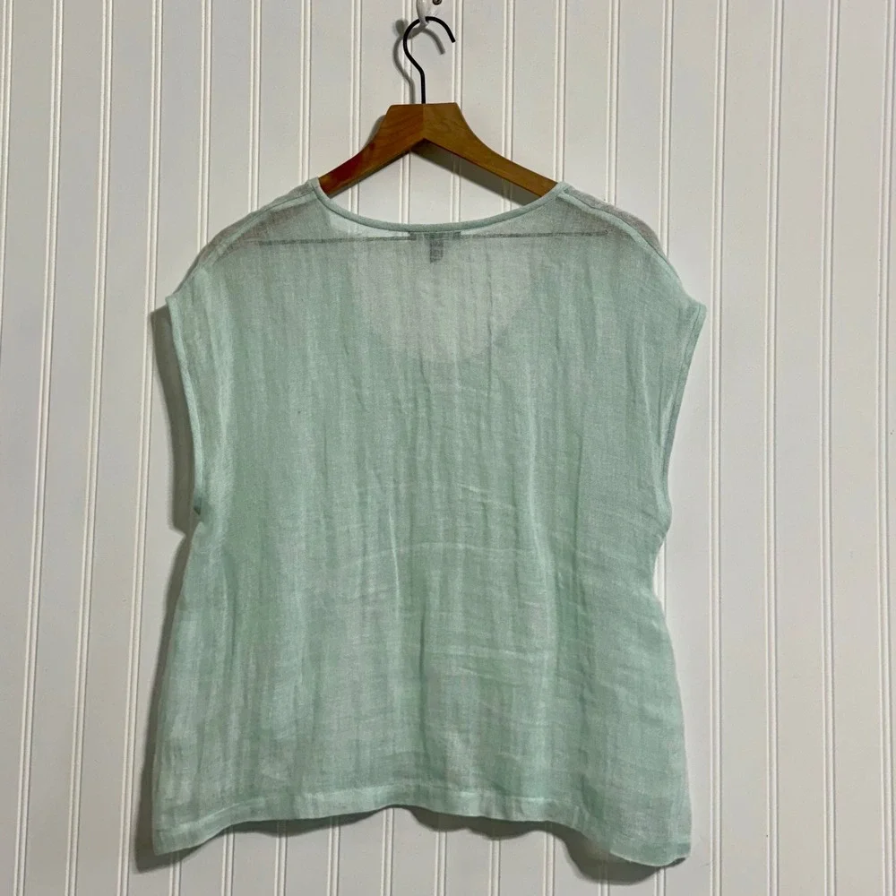 Eileen Fisher Women Medium Top Mint Green 100% Organic Linen Italian Fabric Boxy - Picture 3 of 9
